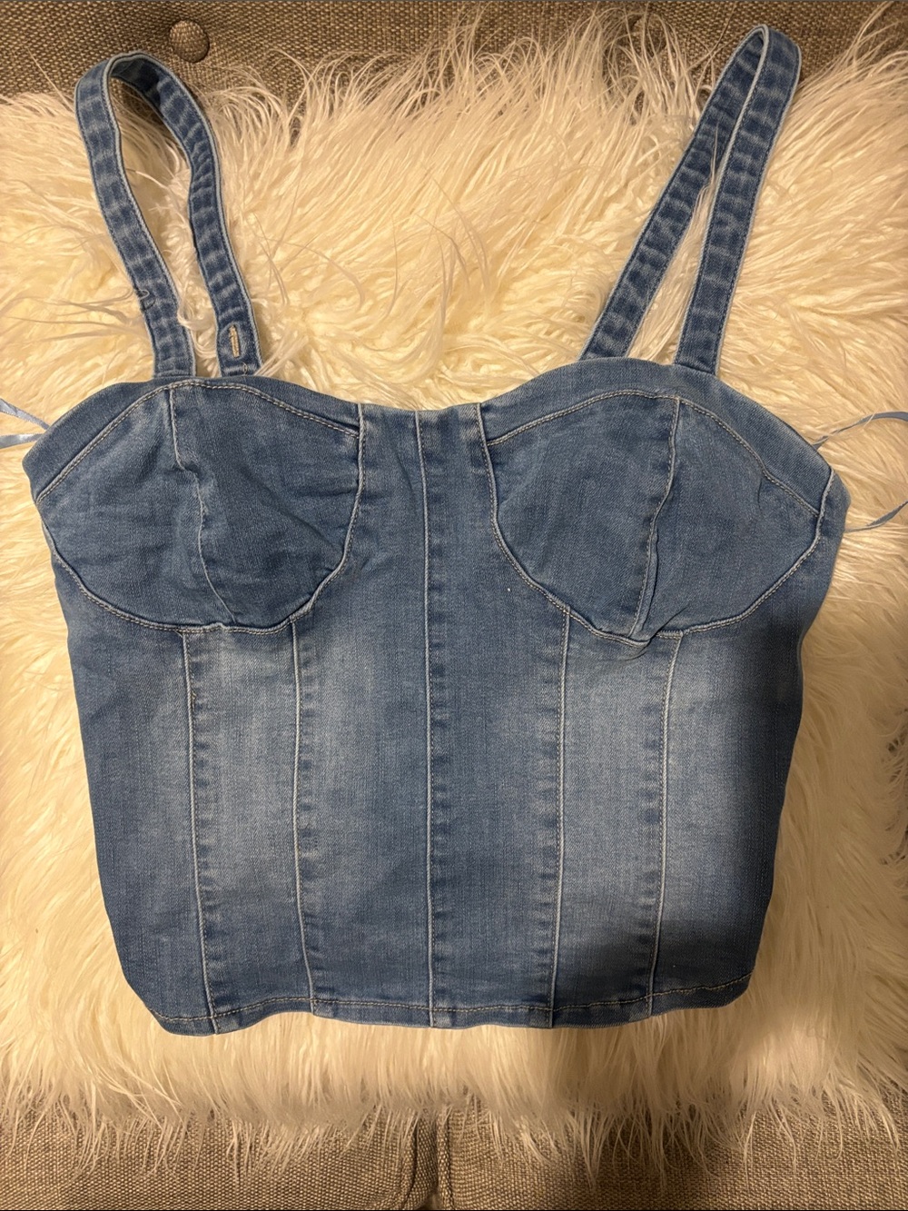 Source Unknown Light Blue Denim Bustier Crop Top